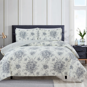 Toile Reversible Cotton Quilt Set