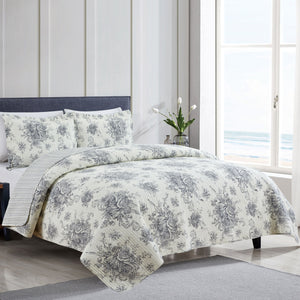 Toile Reversible Cotton Quilt Set