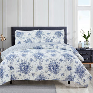 Toile Reversible Cotton Quilt Set