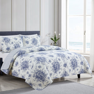 Toile Reversible Cotton Quilt Set